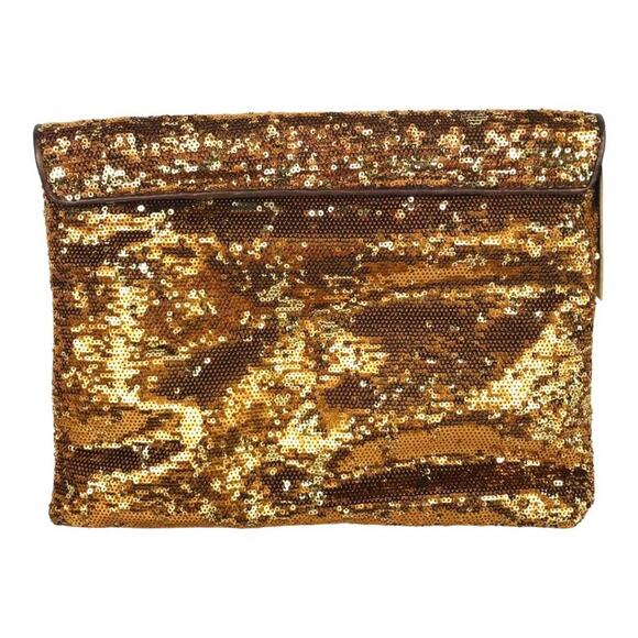 Alexis Hudson Sequin Leather Large Clutch Bag Copper-Gold New - Picture 6 of 6